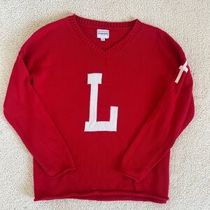 Newport Knits Red V-Neck preppy 100% cotton Academy letter L Sweater